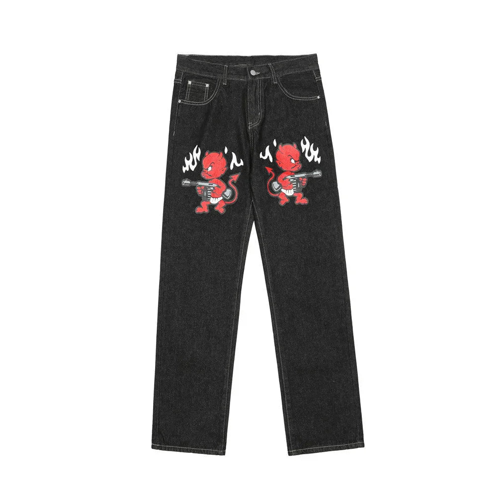 Streetwear Cartoon Demons Denim Jeans - Fuga Studios